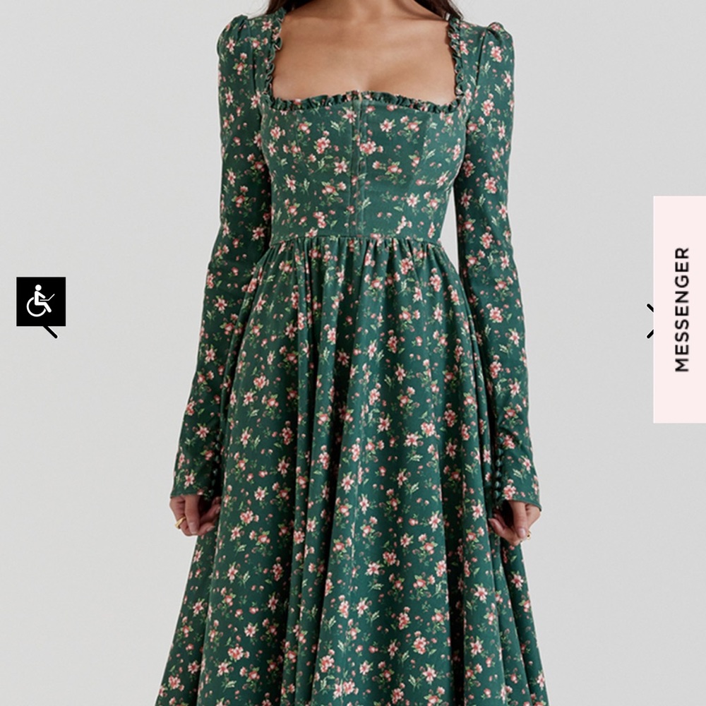 House of CB Green Floral Delia Dress NWOT Size Large Cottage Core